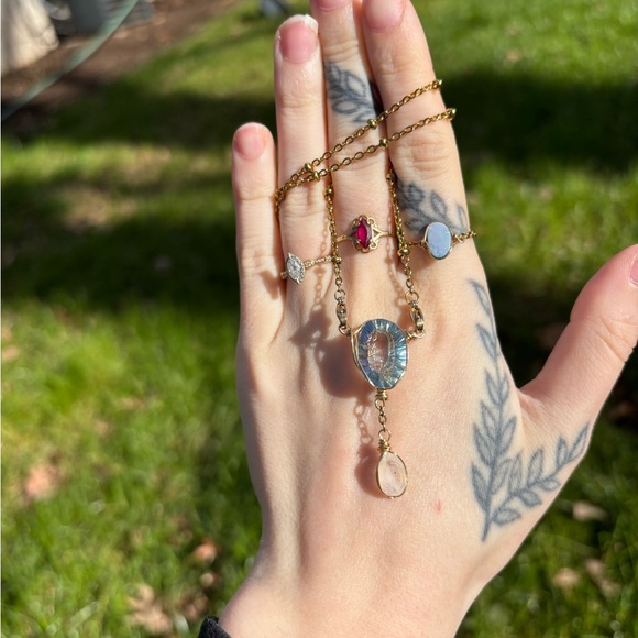 Blue mystic topaz and moonstone double dangle interchangeable necklace - Picture 4 of 5